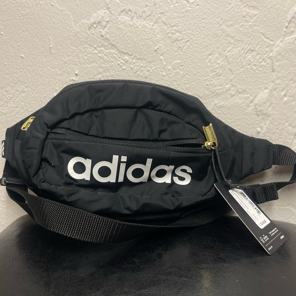 NWT Adidas Black Belt Bag with Gold Details